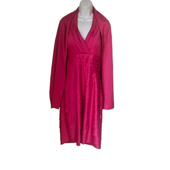 JS Collection Women's Pink Halter Matching Shawl Cocktail Short Tiered Dress 10 - Picture 5 of 14